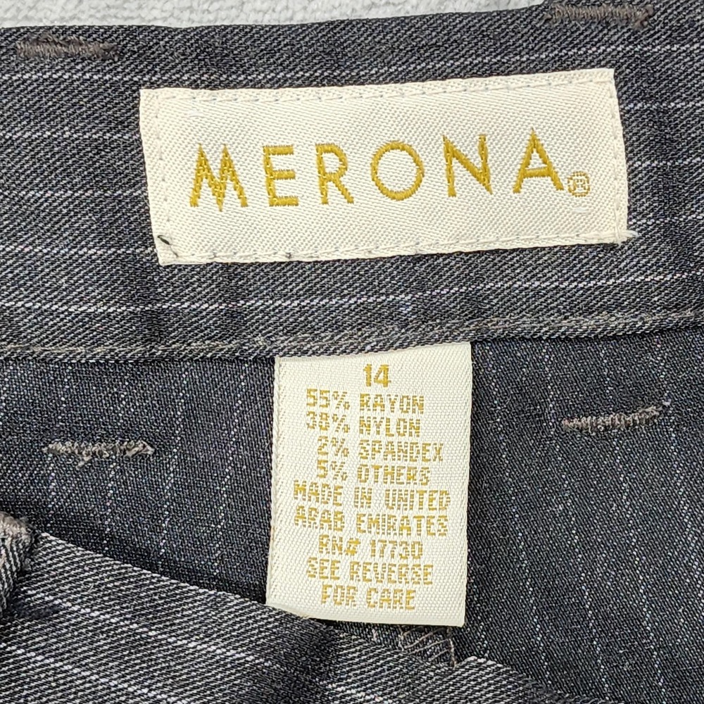Vintage Merona Pants Womens 14 Gray Pinstripe Straight Leg Stretch Office - Picture 4 of 10